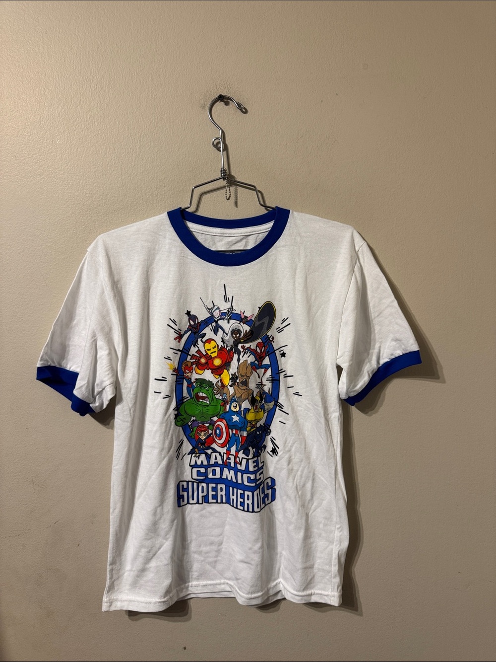Unisex Cotton White Disney Marvel Comic Super Heroes T-Shirt sz M